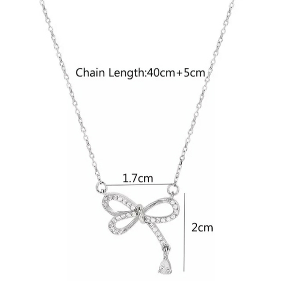 NEW 925 STERLING SILVER PLATED BOW NECKLACE - Picture 5 of 5